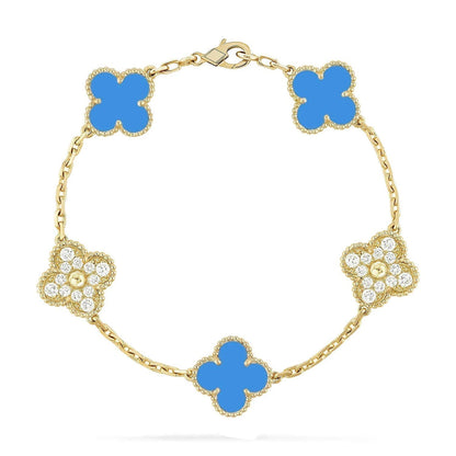 [Avelora]LUCKY CLOVER 5-MOTIF BRACELET - BLUE AGATE COLLECTION