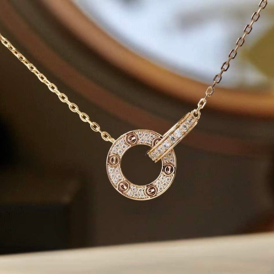 [Avelora Jewelry ]LOVE 7.6MM NECKLACE ROSE GOLD AND SILVER  FULL DIAMOND