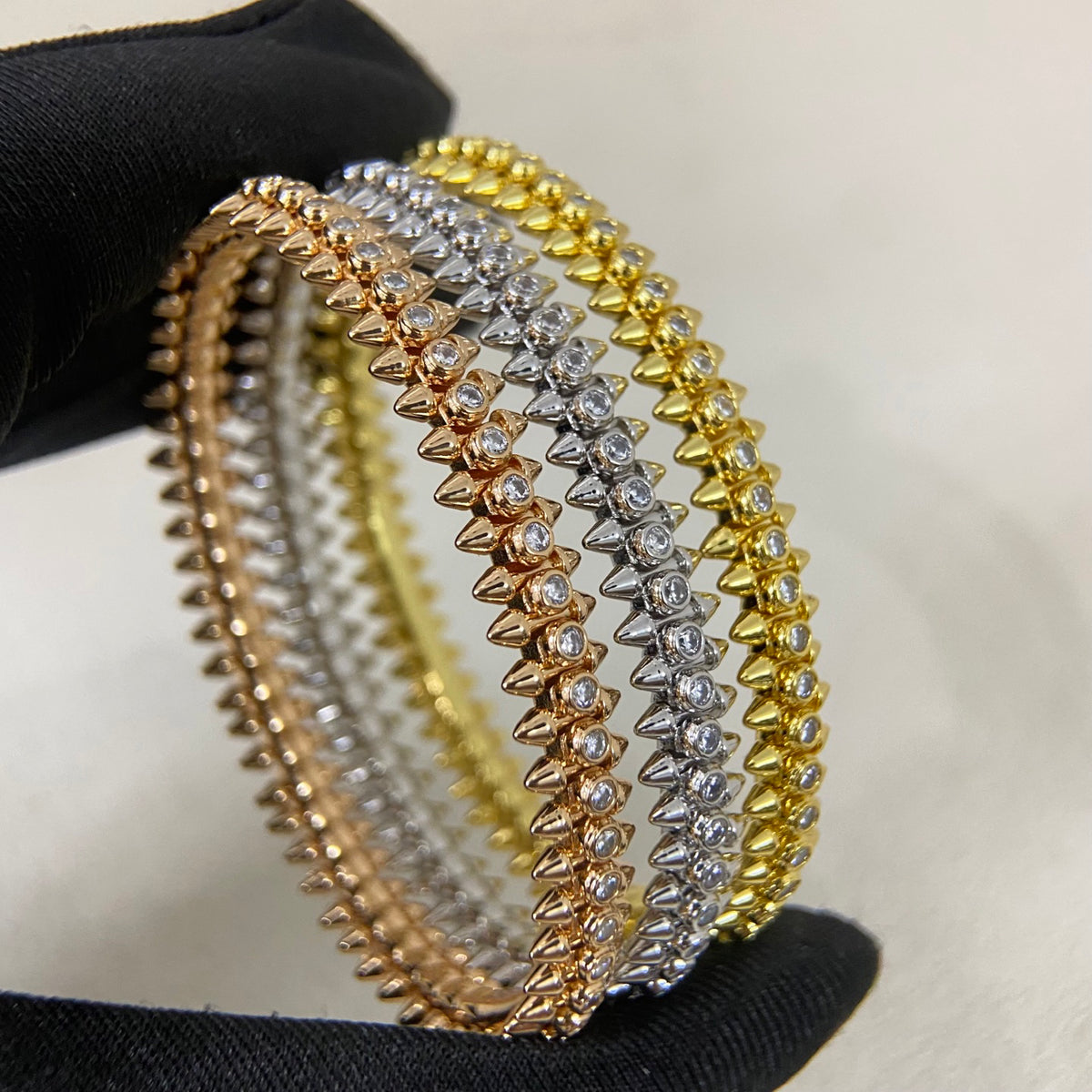 Avelora pavé stud bangles in Gold Silver and Rose Gold