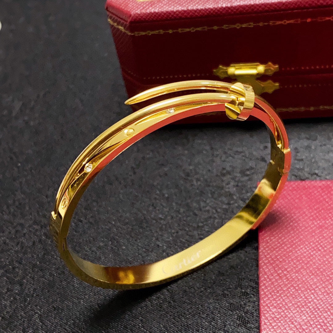 Avelora SLIM DIAMOND-ACCENT NAIL BANGLE - GOLD detail view 1