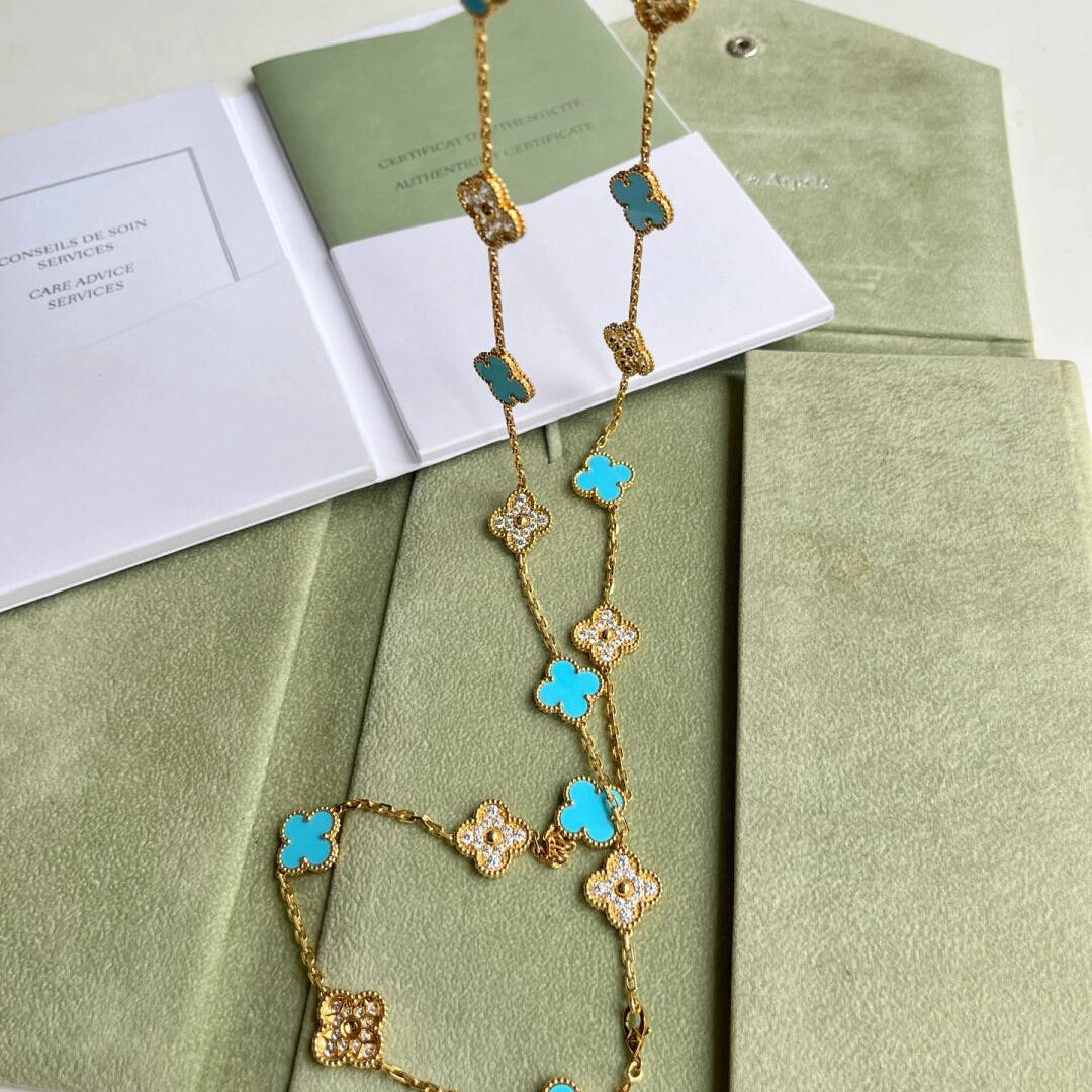 [Avelora Jewelry ]CLOVER 20 MOTIFS TURQUOISE DIAMOND NECKLACE