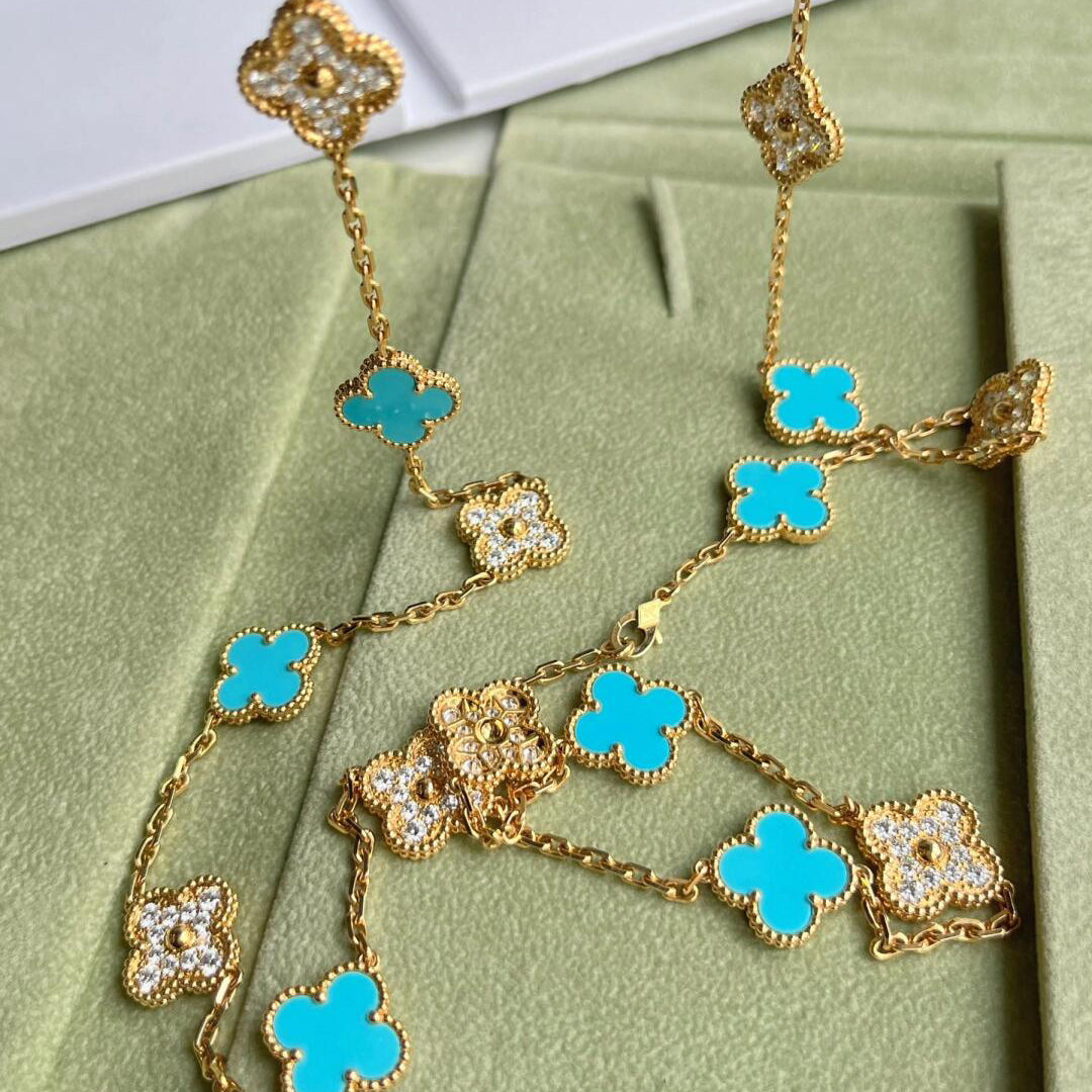 [Avelora Jewelry ]CLOVER 20 MOTIFS TURQUOISE DIAMOND NECKLACE