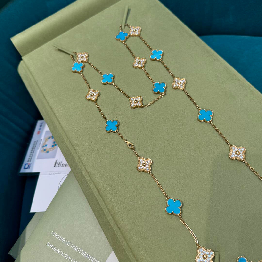 [Avelora Jewelry ]CLOVER 20 MOTIFS TURQUOISE DIAMOND NECKLACE