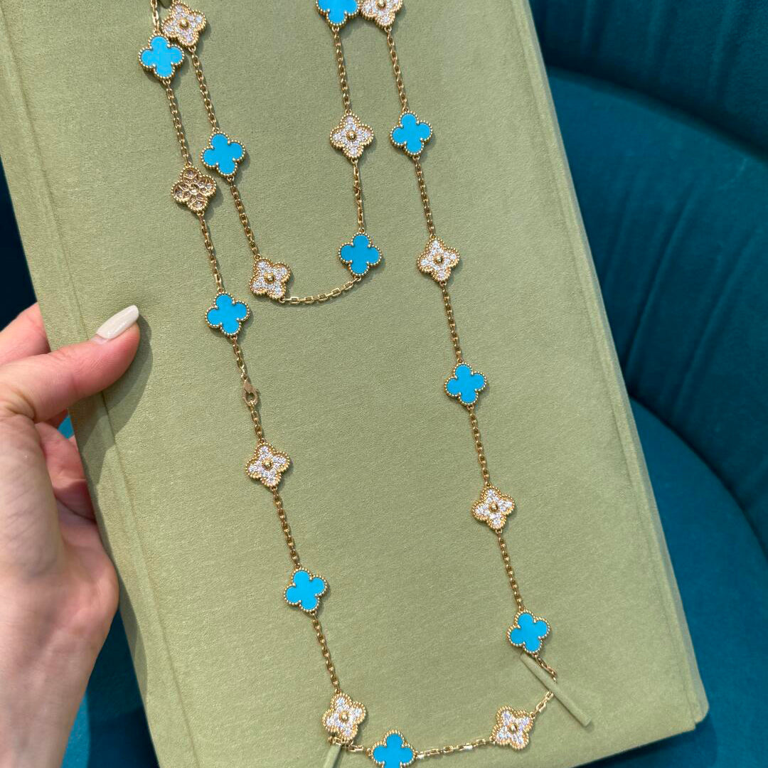 [Avelora Jewelry ]CLOVER 20 MOTIFS TURQUOISE DIAMOND NECKLACE