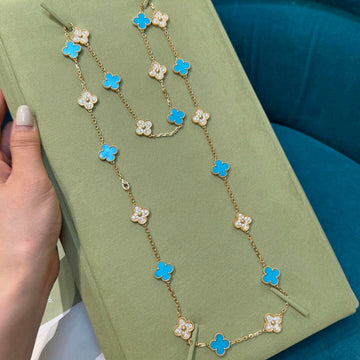[Avelora Jewelry ]CLOVER 20 MOTIFS TURQUOISE DIAMOND NECKLACE