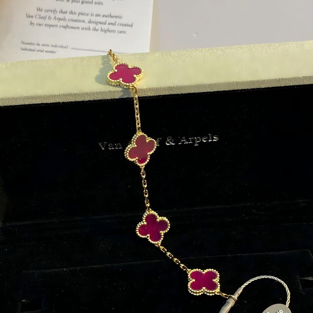 [Avelora jewelry]NEW CLOVER 5 MOTIFS PINK ENAMEL BRACELET