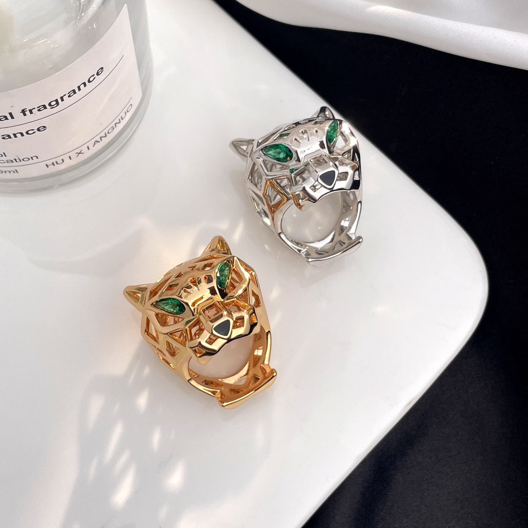 Openwork Panther Head Ring - detail view