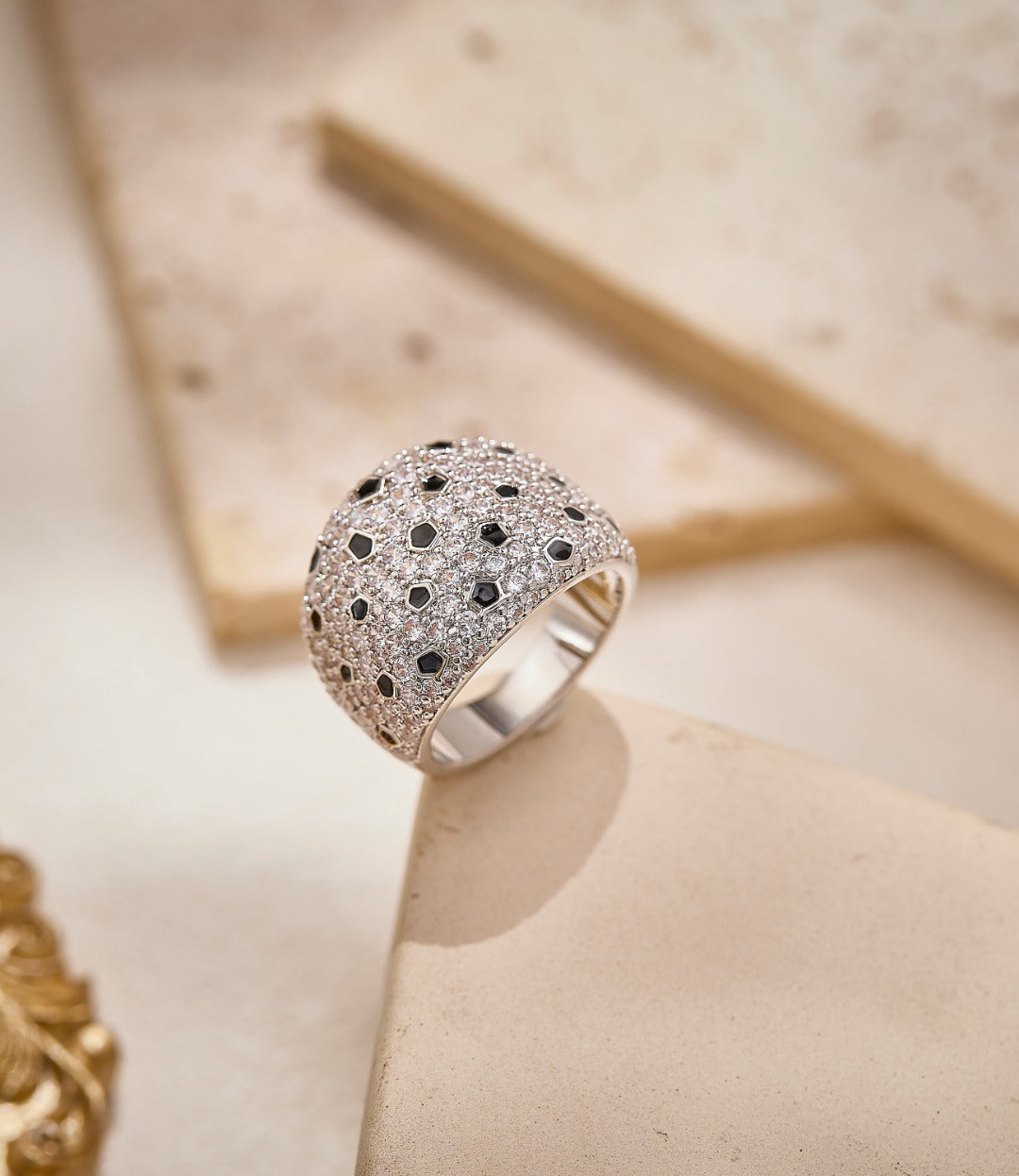 Wide Pavé Panther-Spot Ring - detail view