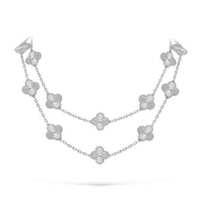 [Avelora]CLASSIC 20-MOTIF LUCKY CLOVER LONG NECKLACE WHITE GOLD COLLECTION