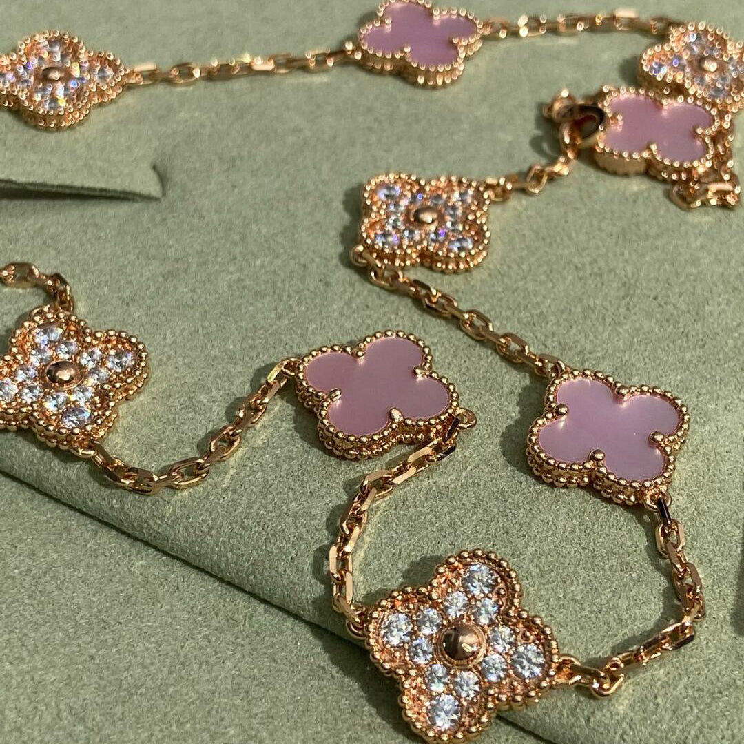 [Avelora Jewelry ]CLOVER 10 MOTIFS DIAMOND PINK MOP NECKLACE