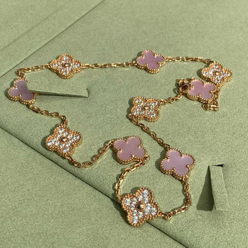 [Avelora Jewelry ]CLOVER 10 MOTIFS DIAMOND PINK MOP NECKLACE