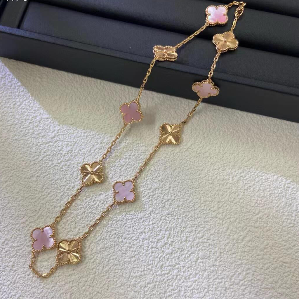 [Avelora Jewelry ]CLOVER 10 MOTIFS  LASER PINK MOP NECKLACE