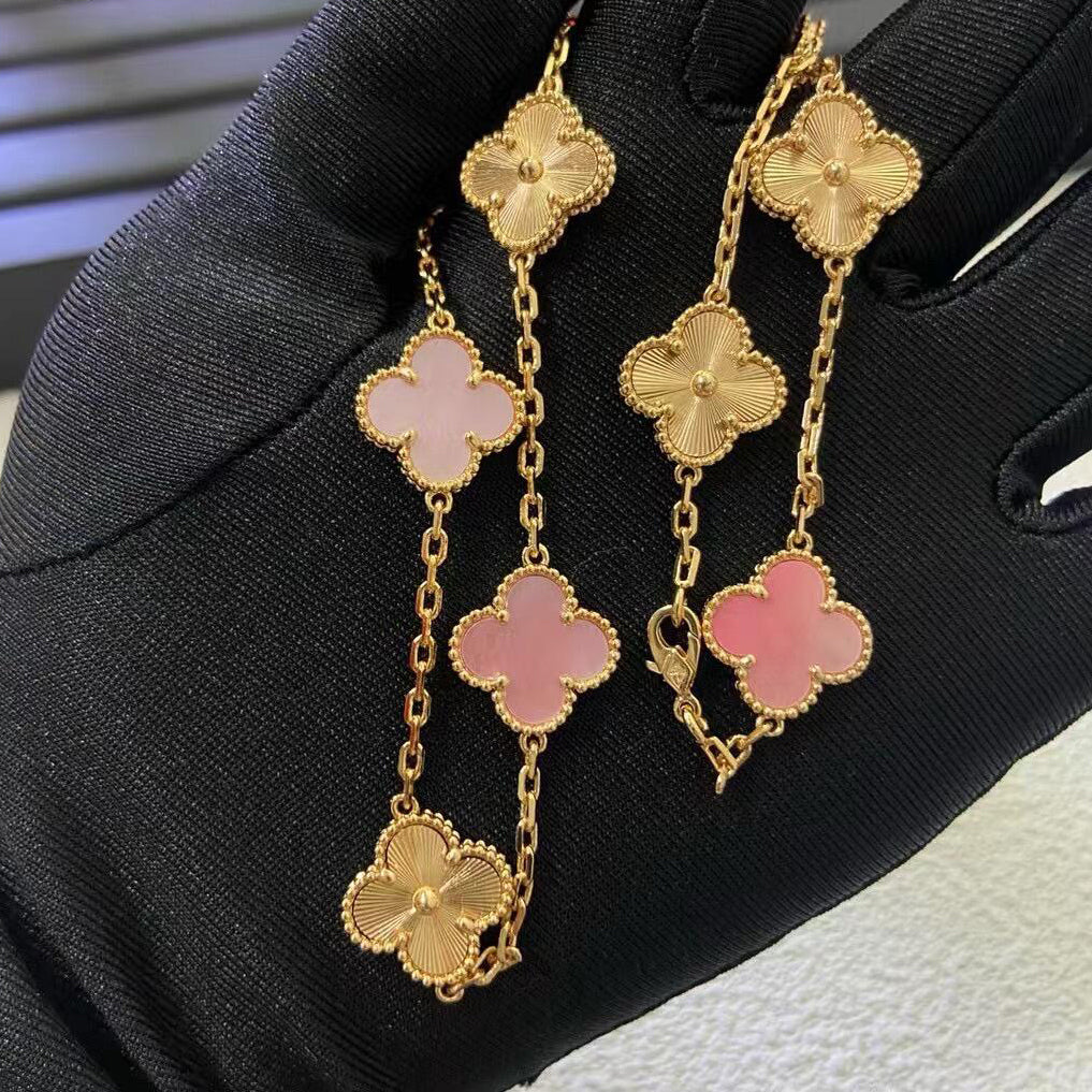 [Avelora Jewelry ]CLOVER 10 MOTIFS  LASER PINK MOP NECKLACE