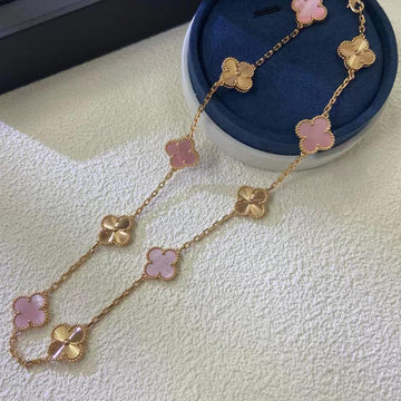 [Avelora Jewelry ]CLOVER 10 MOTIFS  LASER PINK MOP NECKLACE