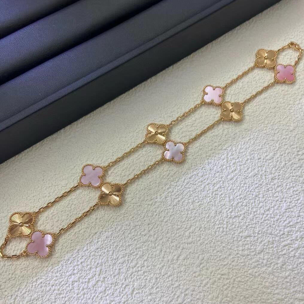 [Avelora Jewelry ]CLOVER 10 MOTIFS  LASER PINK MOP NECKLACE