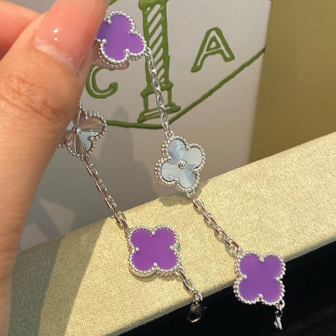 [Avelora Jewelry ]CLOVER  5 MOTIFS  PURPLE VIOLET BRACELET SILVER
