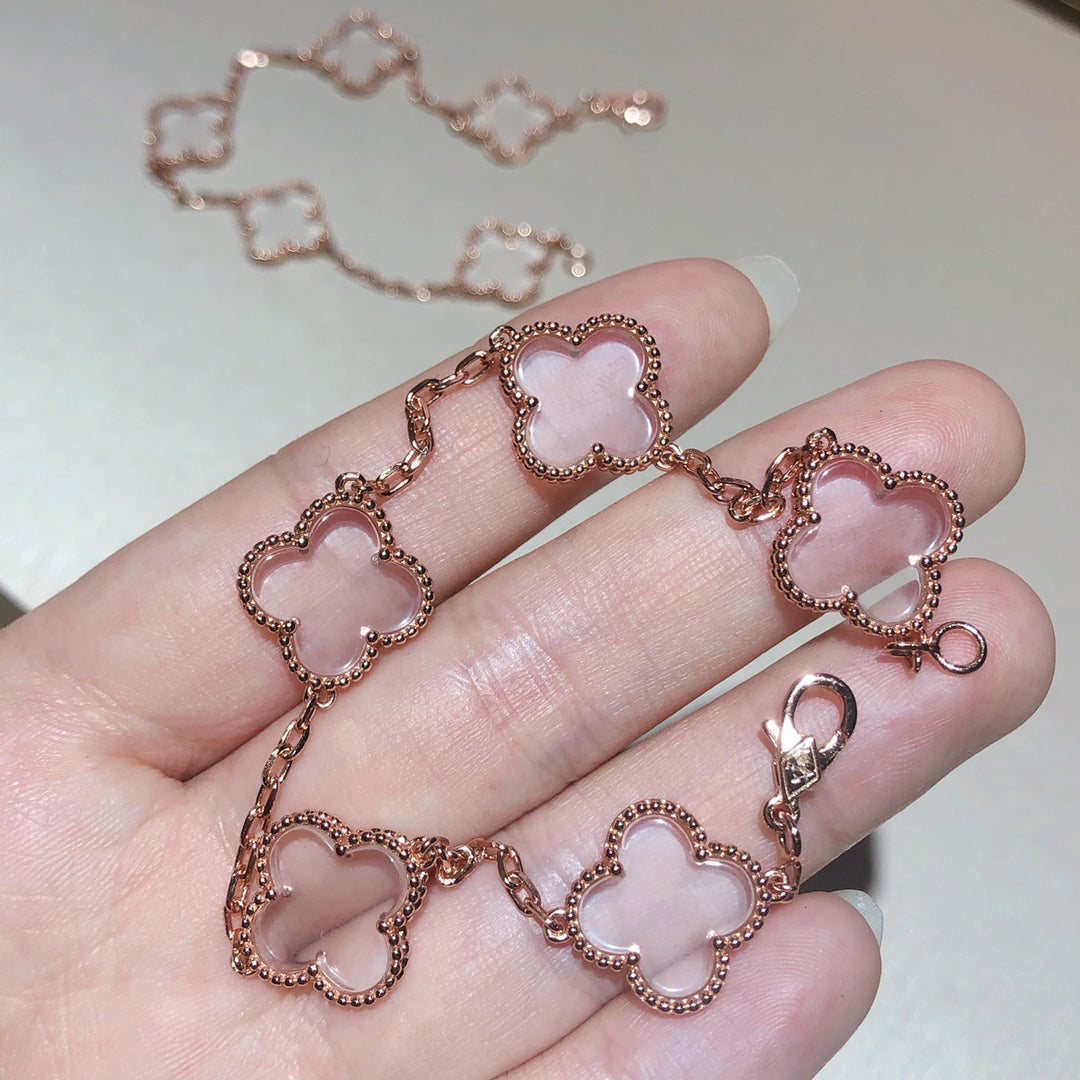 [Avelora Jewelry ]CLOVER 5 MOTIF ROCK CRYSTAL BRACELET