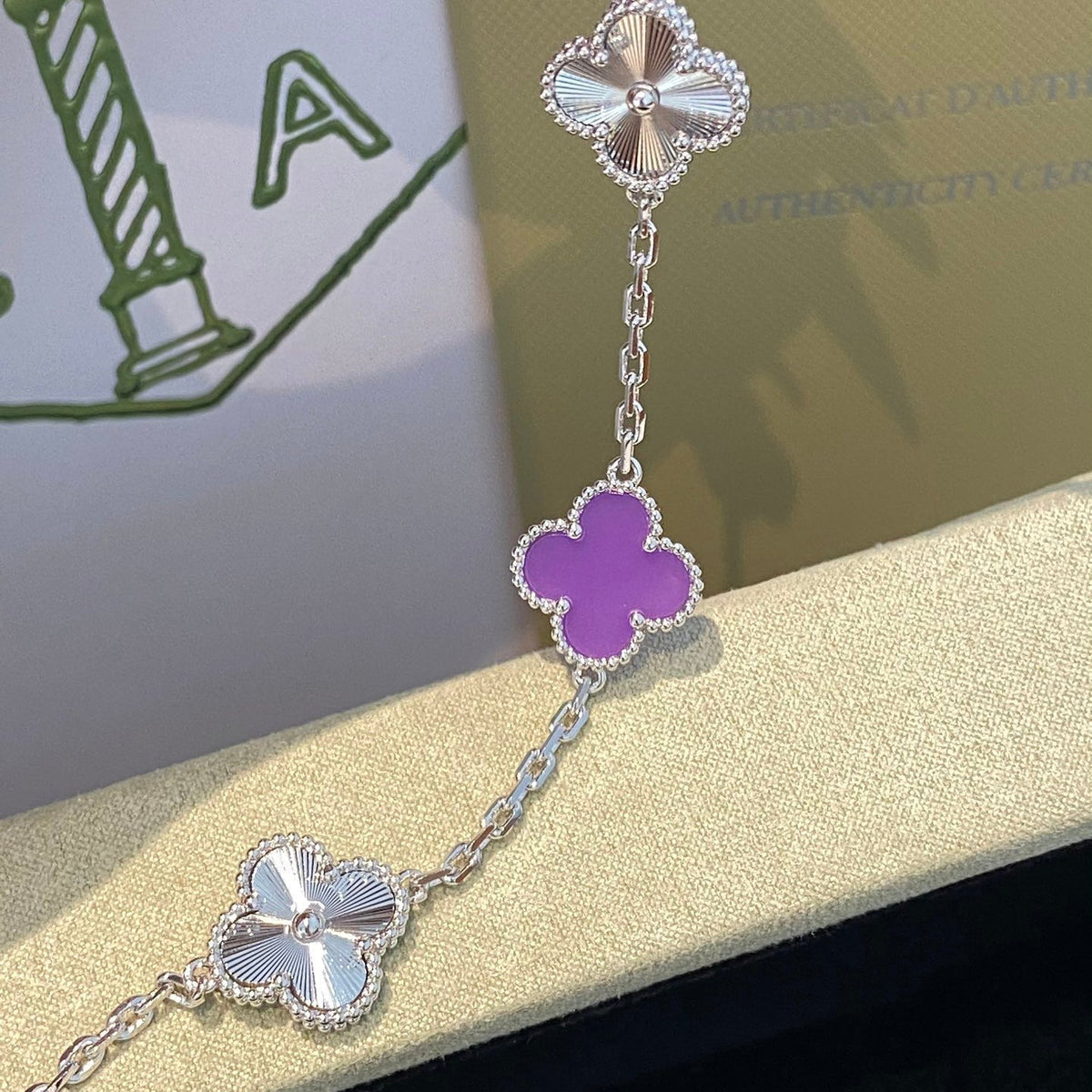 [Avelora Jewelry ]CLOVER  5 MOTIFS  PURPLE VIOLET BRACELET SILVER