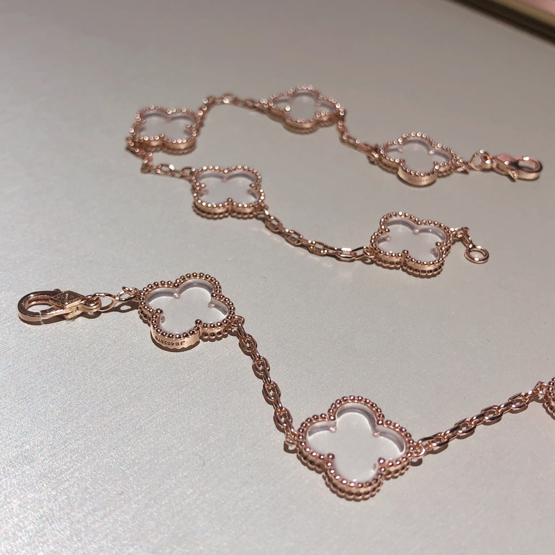 [Avelora Jewelry ]CLOVER 5 MOTIF ROCK CRYSTAL BRACELET