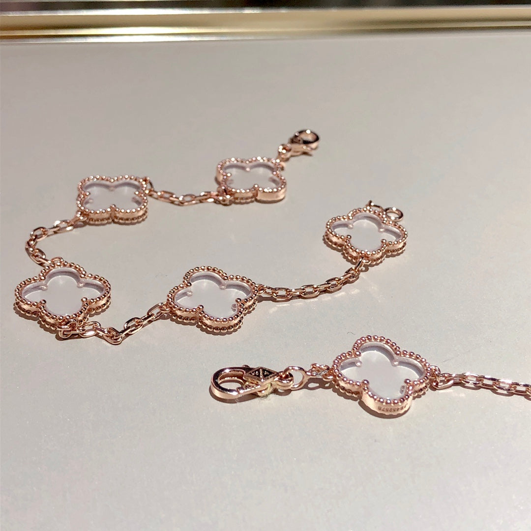 [Avelora Jewelry ]CLOVER 5 MOTIF ROCK CRYSTAL BRACELET