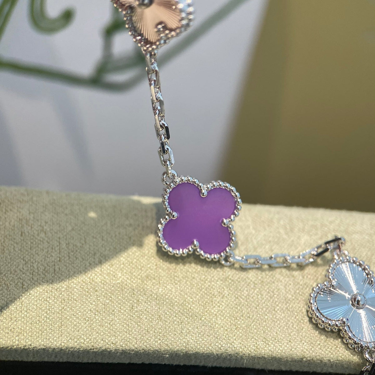 [Avelora Jewelry ]CLOVER  5 MOTIFS  PURPLE VIOLET BRACELET SILVER