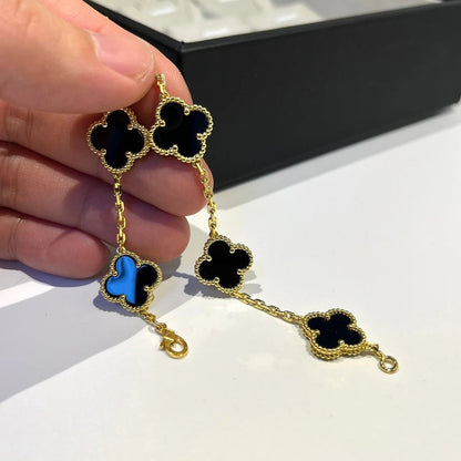[Avelora]LUCKY CLOVER 5-MOTIF BRACELET - BLACK OXNY COLLECTION