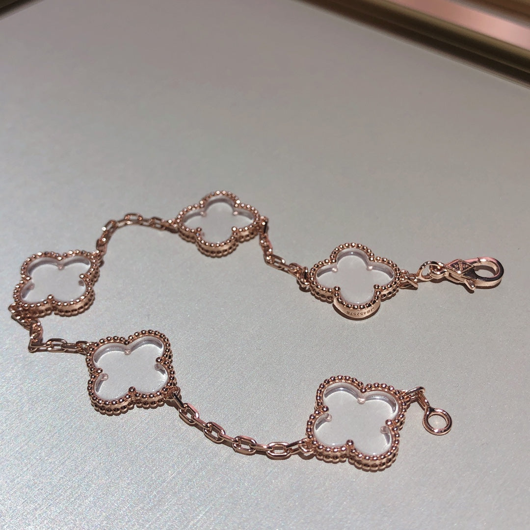 [Avelora Jewelry ]CLOVER 5 MOTIF ROCK CRYSTAL BRACELET
