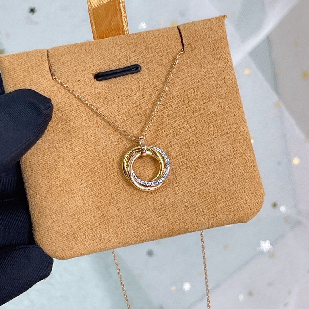 [Avelora Jewelry ]TRINITY NECKLACE SILVER GOLD PINK GOLD DIAMONDS