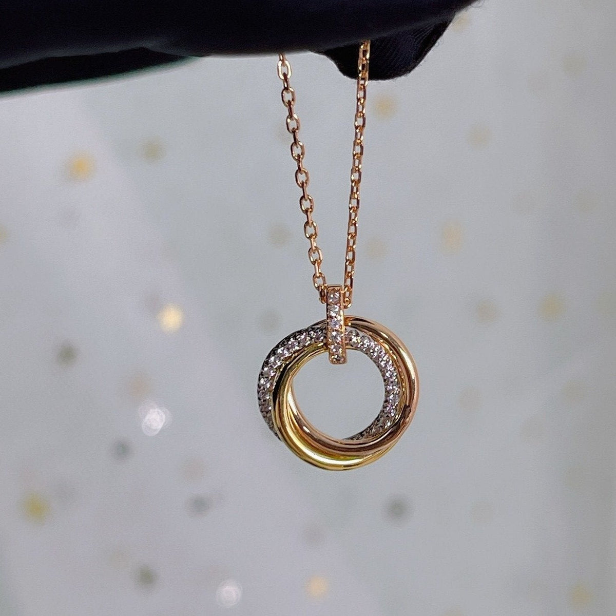 [Avelora Jewelry ]TRINITY NECKLACE SILVER GOLD PINK GOLD DIAMONDS