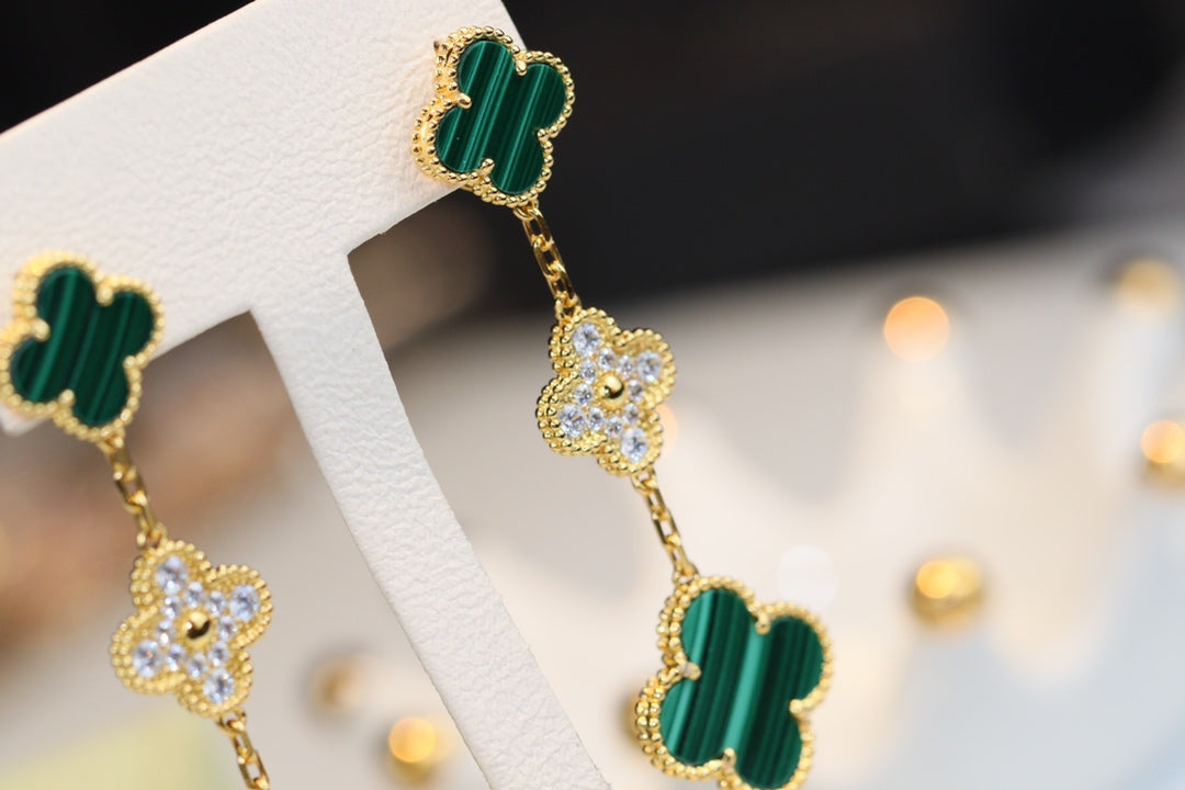 [Avelora Jewelry ]CLOVER EARRINGS GOLD MALACHITE DIAMOND 3 MOTIF