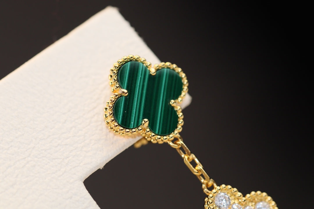 [Avelora Jewelry ]CLOVER EARRINGS GOLD MALACHITE DIAMOND 3 MOTIF