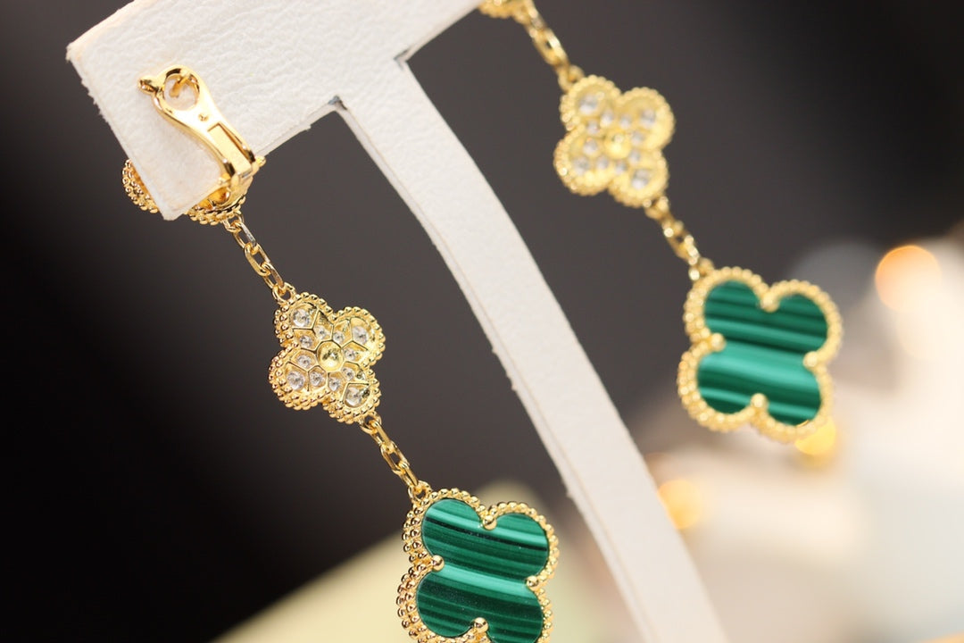 [Avelora Jewelry ]CLOVER EARRINGS GOLD MALACHITE DIAMOND 3 MOTIF