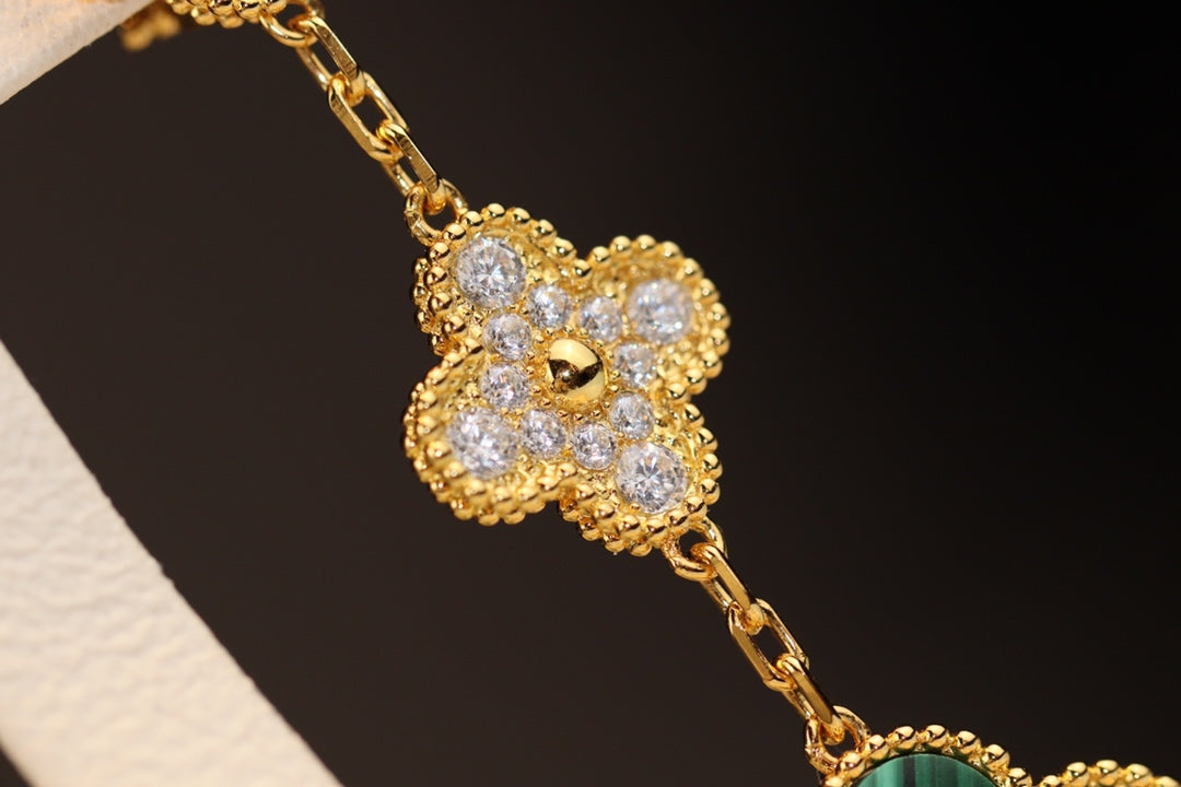 [Avelora Jewelry ]CLOVER EARRINGS GOLD MALACHITE DIAMOND 3 MOTIF