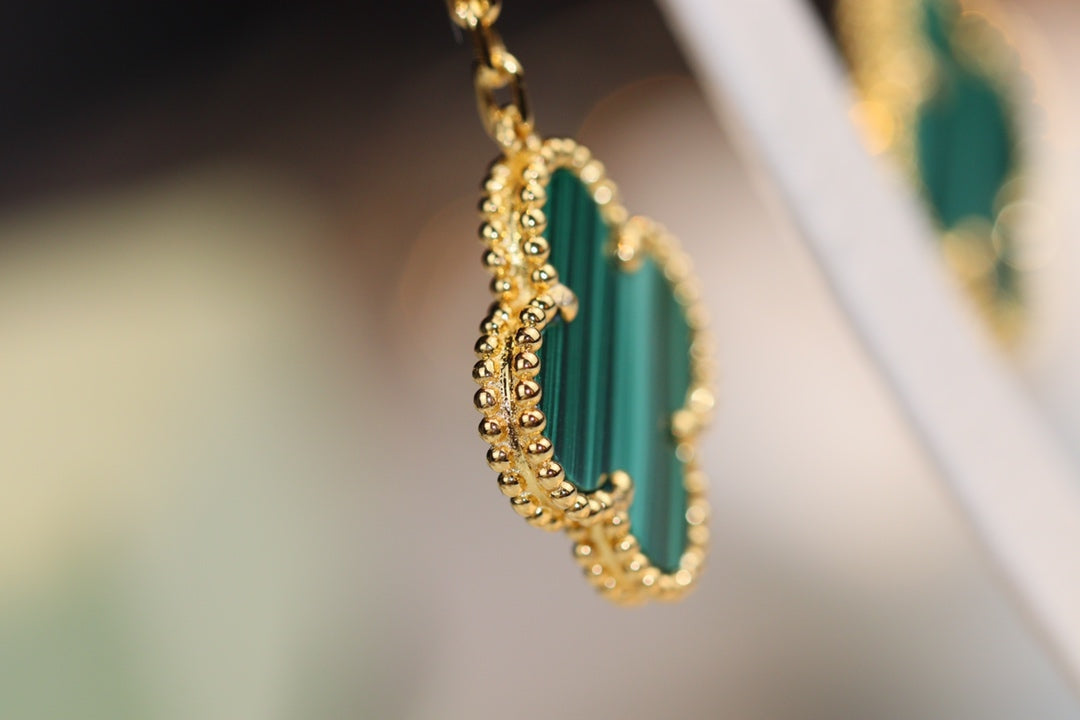 [Avelora Jewelry ]CLOVER EARRINGS GOLD MALACHITE DIAMOND 3 MOTIF