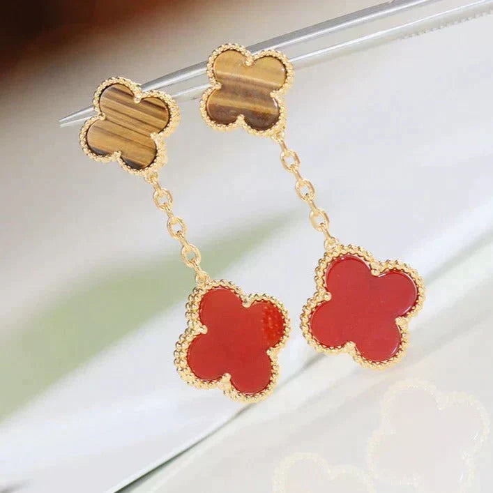 [Avelora Jewelry ]CLOVER  2 MOTIF  TIGER EYE CARNELIAN EARRINGS