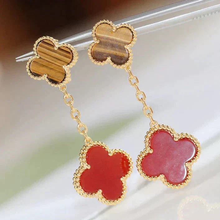 [Avelora Jewelry ]CLOVER  2 MOTIF  TIGER EYE CARNELIAN EARRINGS