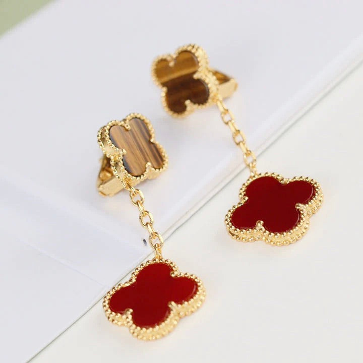 [Avelora Jewelry ]CLOVER  2 MOTIF  TIGER EYE CARNELIAN EARRINGS