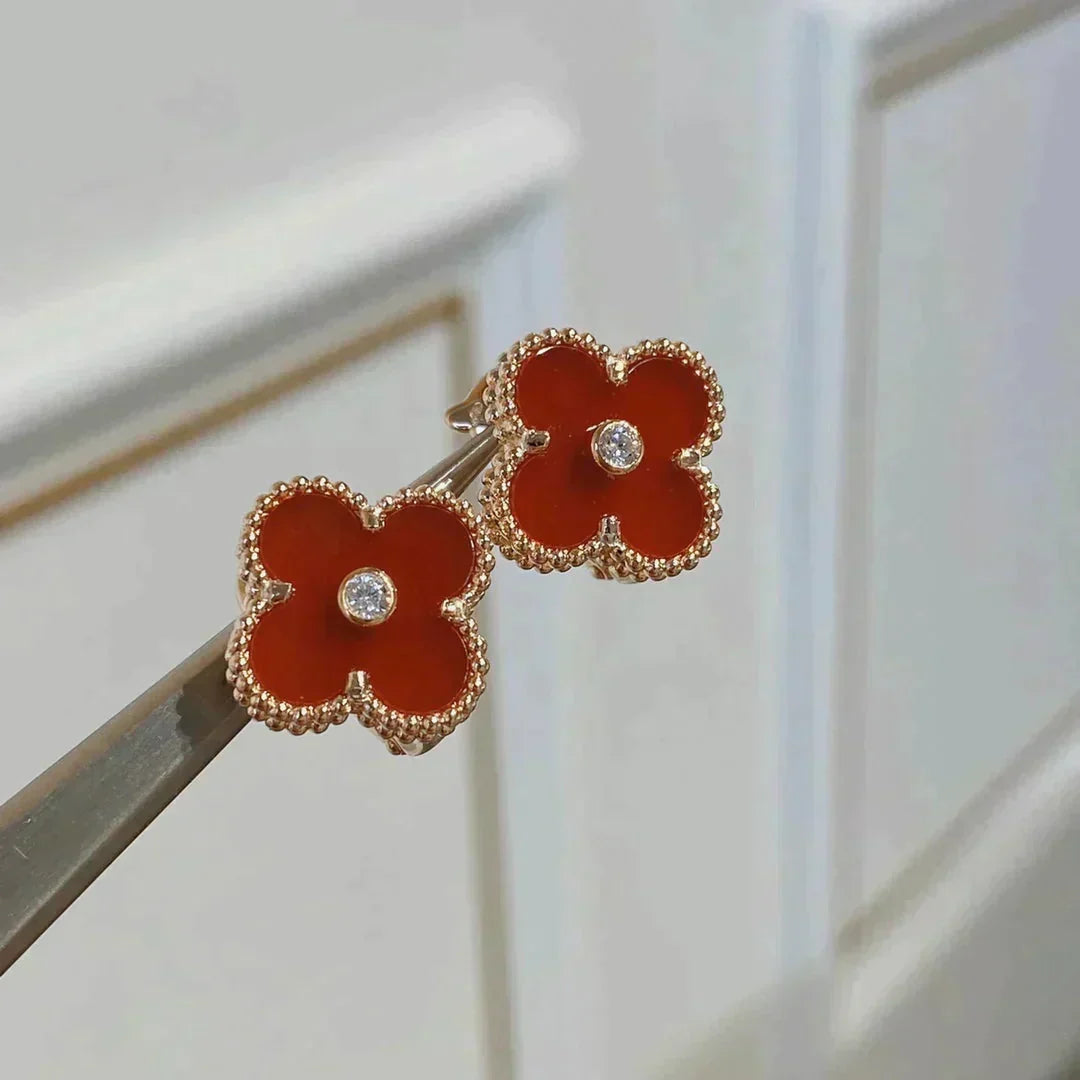 [Avelora Jewelry ]CLOVER MEDIUM 1 MOTIFS CARNELIAN  DIAMOND earrings