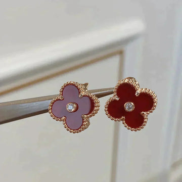 [Avelora Jewelry ]CLOVER MEDIUM 1 MOTIFS CARNELIAN  DIAMOND earrings