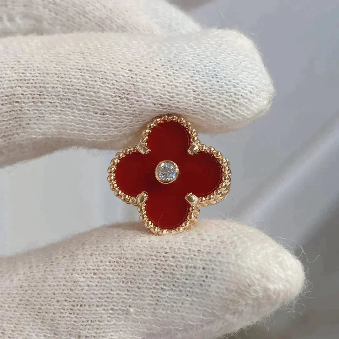 [Avelora Jewelry ]CLOVER MEDIUM 1 MOTIFS CARNELIAN  DIAMOND earrings