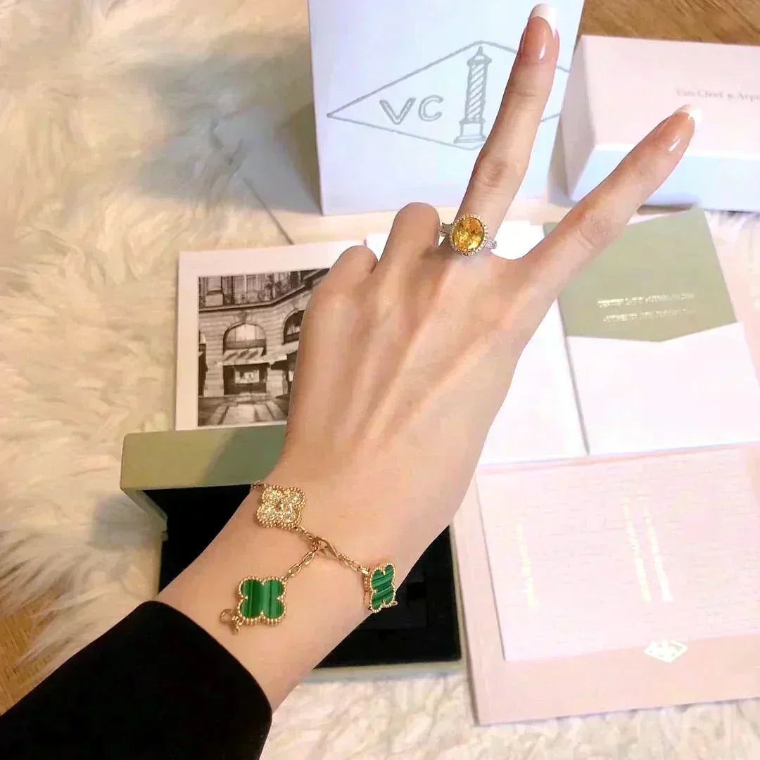 [Avelora]LUCKY CLOVER 5-MOTIF BRACELET - MALACHITE COLLECTION