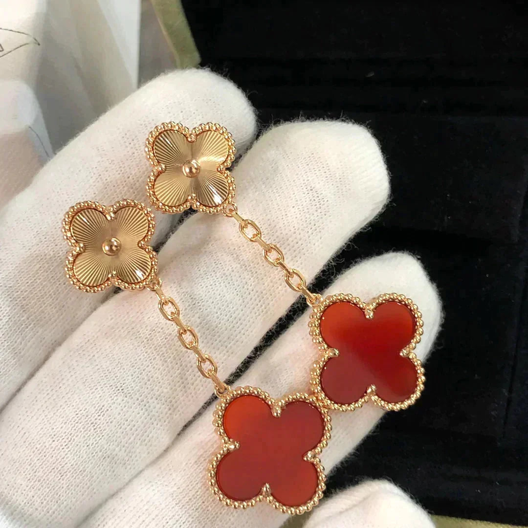 [Avelora Jewelry ]CLOVER 2 MOTIF  LASER CARNELIAN EARRINGS