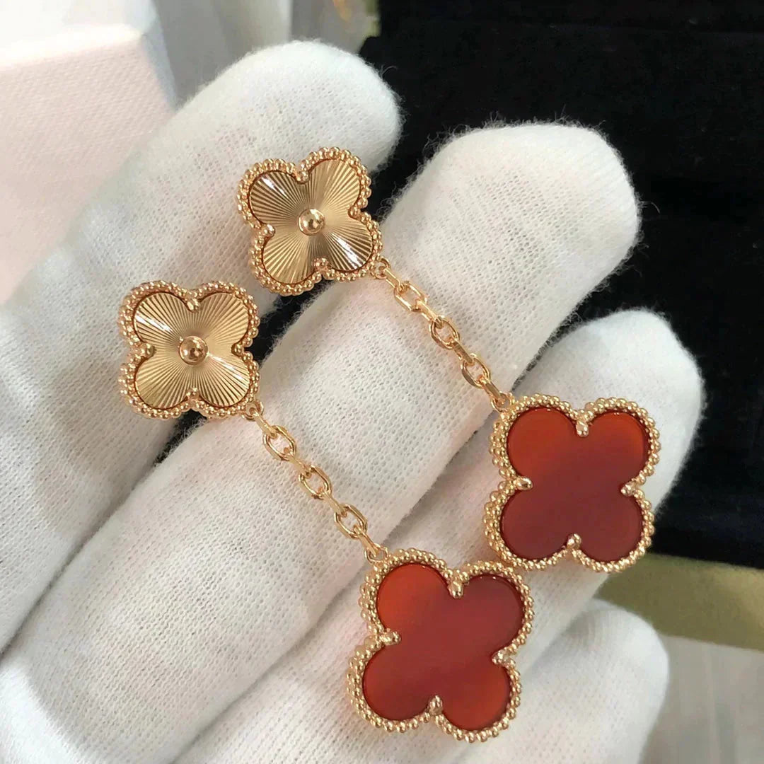 [Avelora Jewelry ]CLOVER 2 MOTIF  LASER CARNELIAN EARRINGS