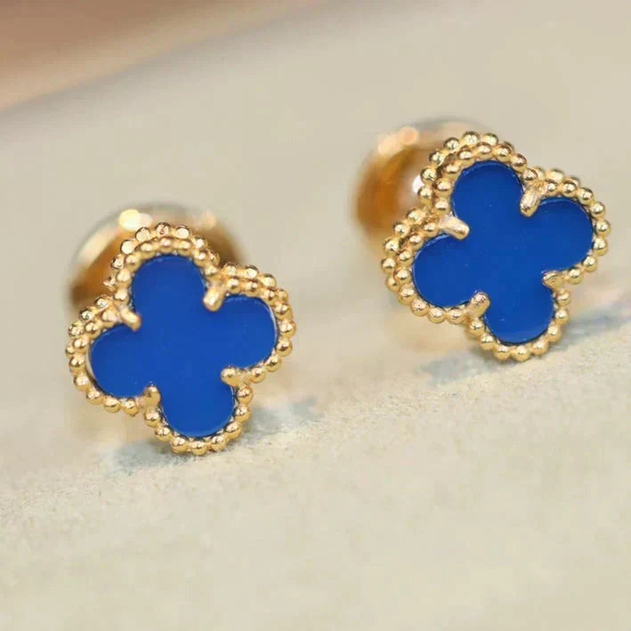 [Avelora Jewelry ]CLOVER MINI 9.5MM BLUE AGATE EARRINGS