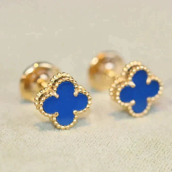 [Avelora Jewelry ]CLOVER MINI 9.5MM BLUE AGATE EARRINGS