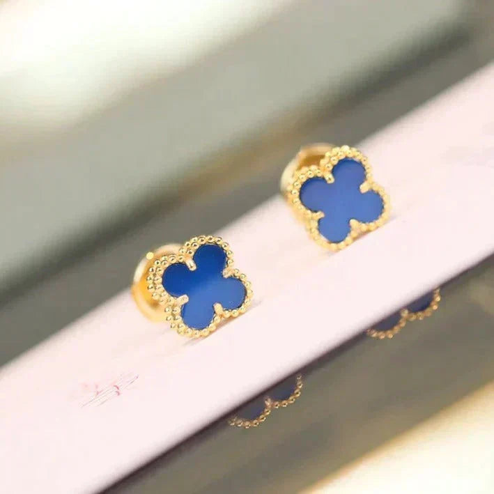 [Avelora Jewelry ]CLOVER MINI 9.5MM BLUE AGATE EARRINGS