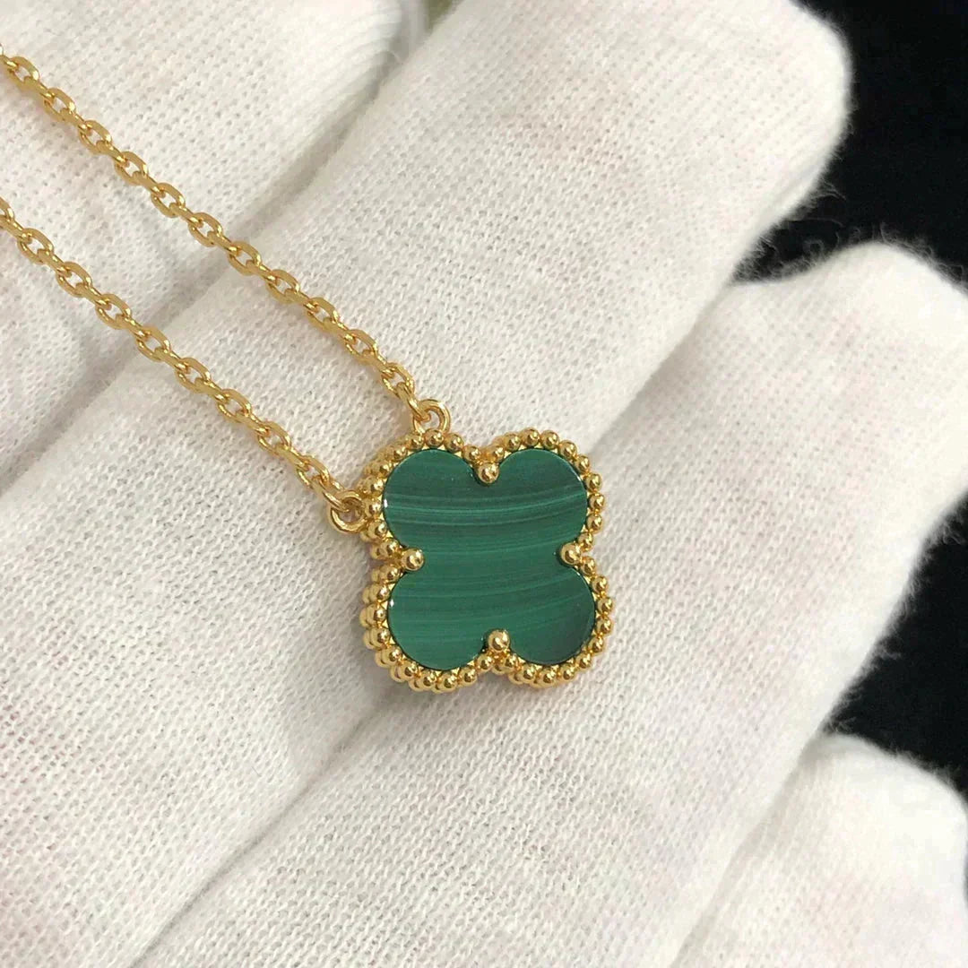 [Avelora Jewelry ]CLOVER 15MM MALACHITE SINGLE FLOWER  NECKLACE