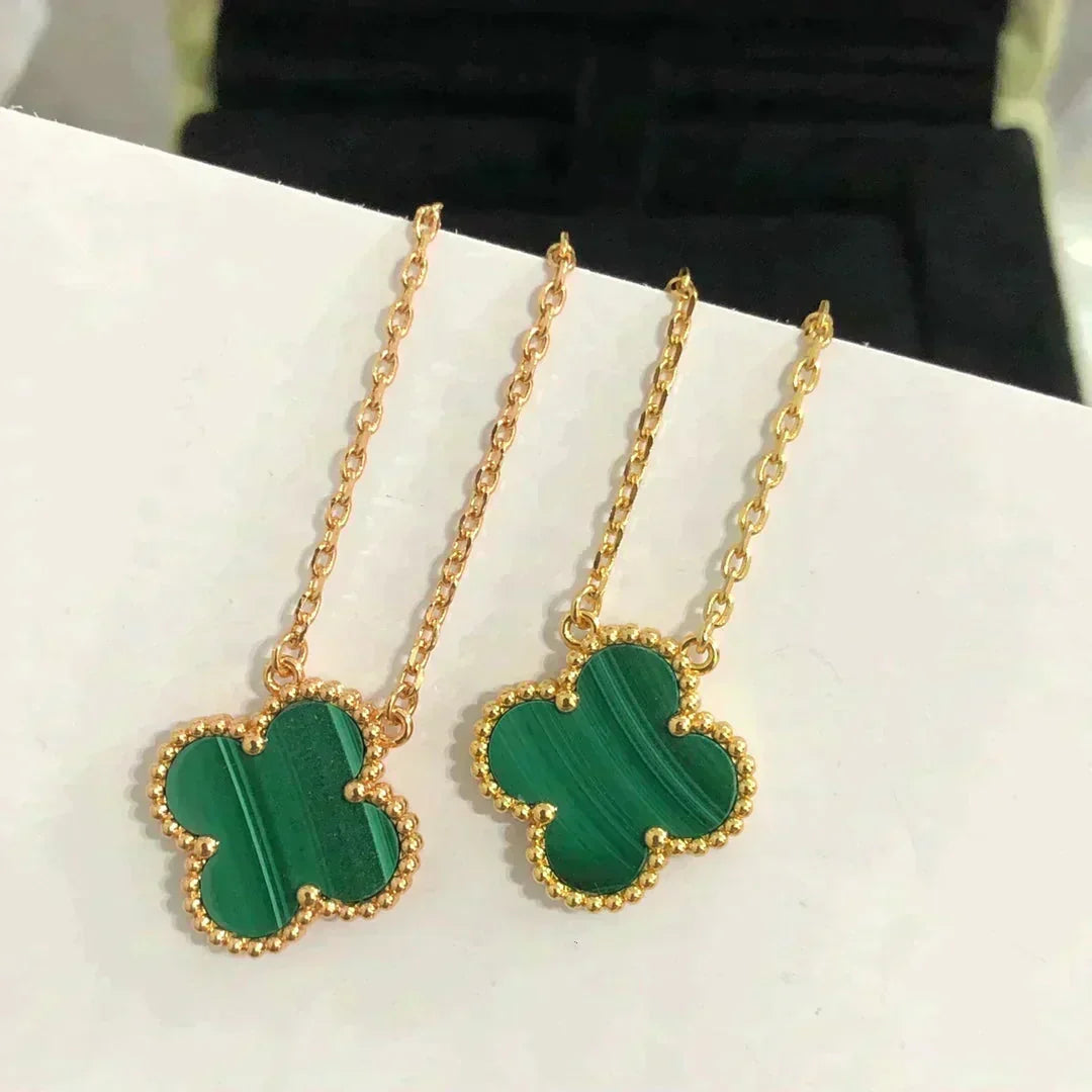 [Avelora Jewelry ]CLOVER 15MM MALACHITE SINGLE FLOWER  NECKLACE