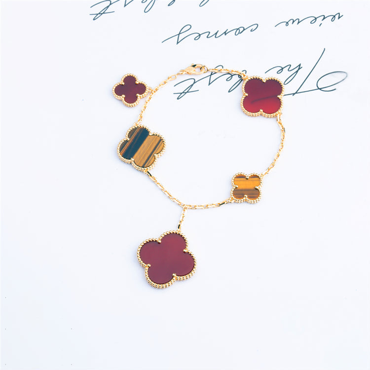 [Avelora Jewelry ]CLOVER BRACELET 5 MOTIFS CARNELIAN TIGER EYE