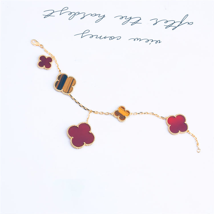 [Avelora Jewelry ]CLOVER BRACELET 5 MOTIFS CARNELIAN TIGER EYE